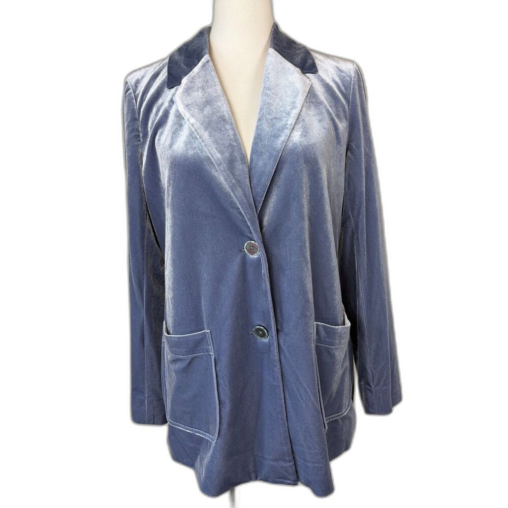 Soft Surroundings Holly Velvet Blazer Size M Dusty Nightshadow Blue Quiet Luxury